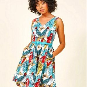 EUC Modcloth Tropical Parrot Dress